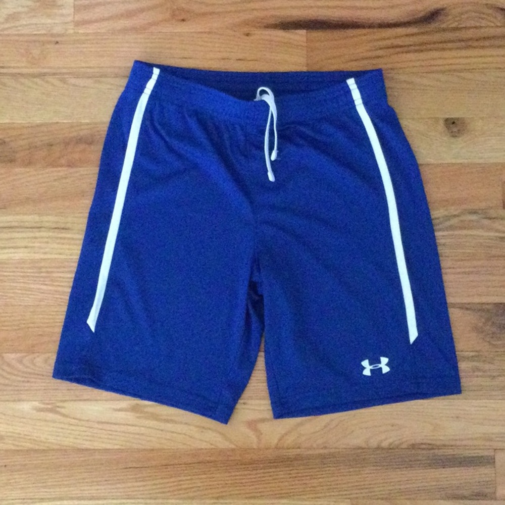 Under Armour Shorts boys YL Blue Workout  Logo *